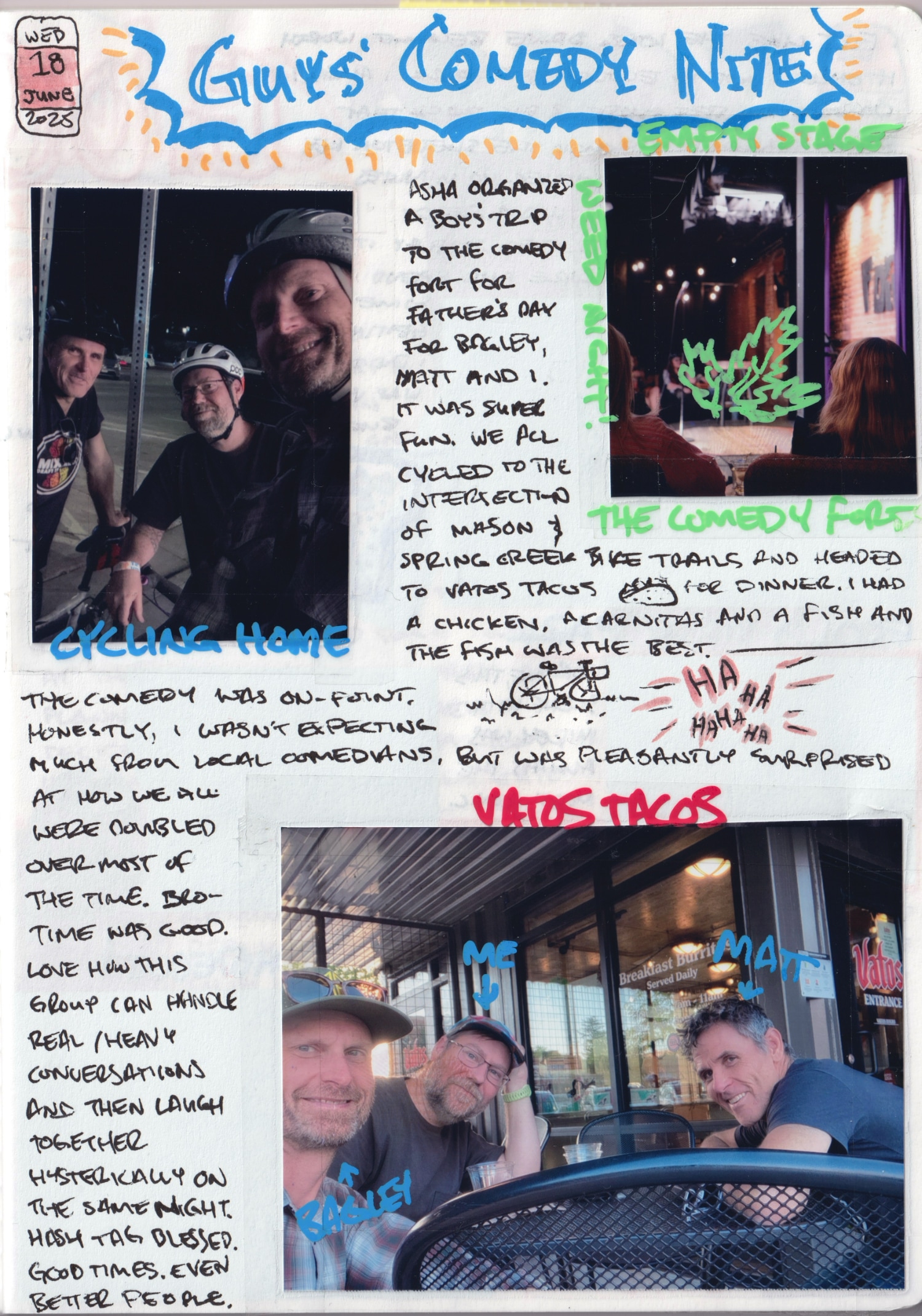 Scrapbook page of our guys' comedy night out